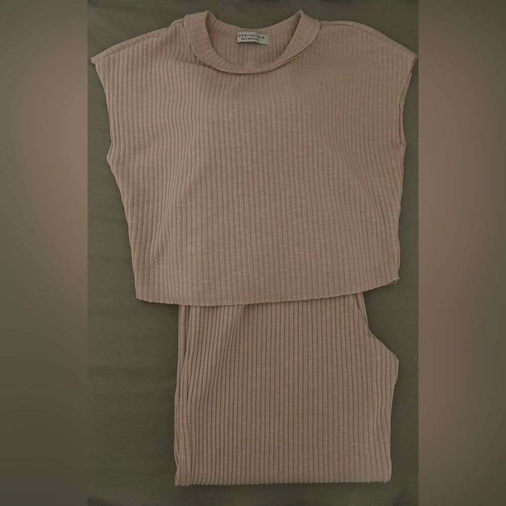 Paper Crane Pink Ribbed Pantsuit